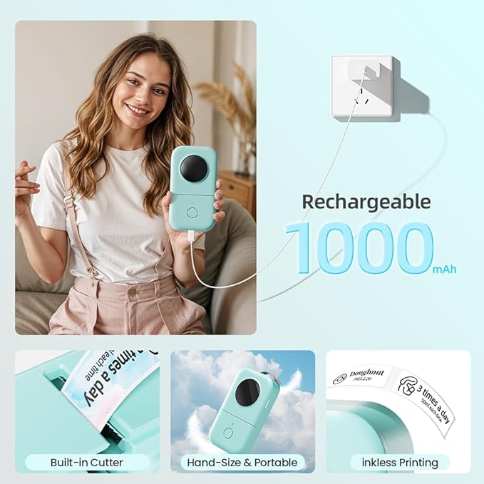 Phomemo D30 Label Maker Machine, Portable Bluetooth Mini Label Printer, Smartphone Handheld Thermal Sticker Small Labeler Multiple Templates Font Icon Inkless Custom Label for Home Kids School Items