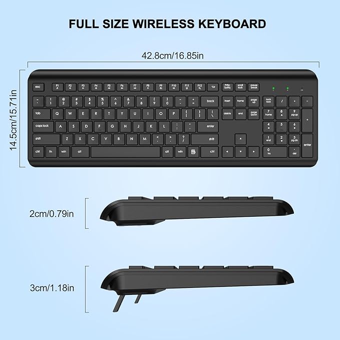 EDJO Wireless Keyboard, 2.4G Full-Sized Cordless USB Silent Computer Keyboard, Ergonomic Tilt Angle, Sleep Mode, Long Battery Life, for Windows, Mac OS Laptop/PC/Desktop/Notebook