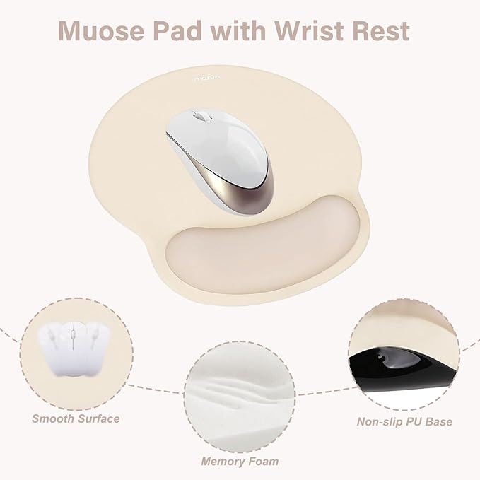 MOSISO Wrist Rest Support for Mouse Pad&Keyboard Set, Circle Curved Ergonomic Mousepad&Coaster Non-Slip Base Home/Office Pain Relief&Easy Typing Pad with Soft Cloth&Silicone Lining, Apricot