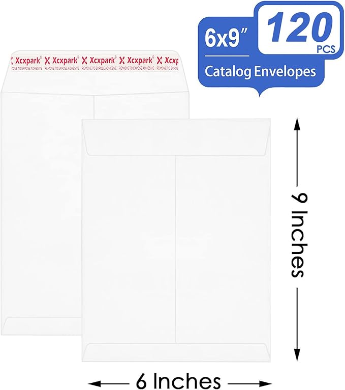 120 PCS 6x9 inches Security Catalog Envelopes Printable Self Seal Envelopes, Anti Tear White Envelopes for Invitation Cards, Pictures, Photos, Documents