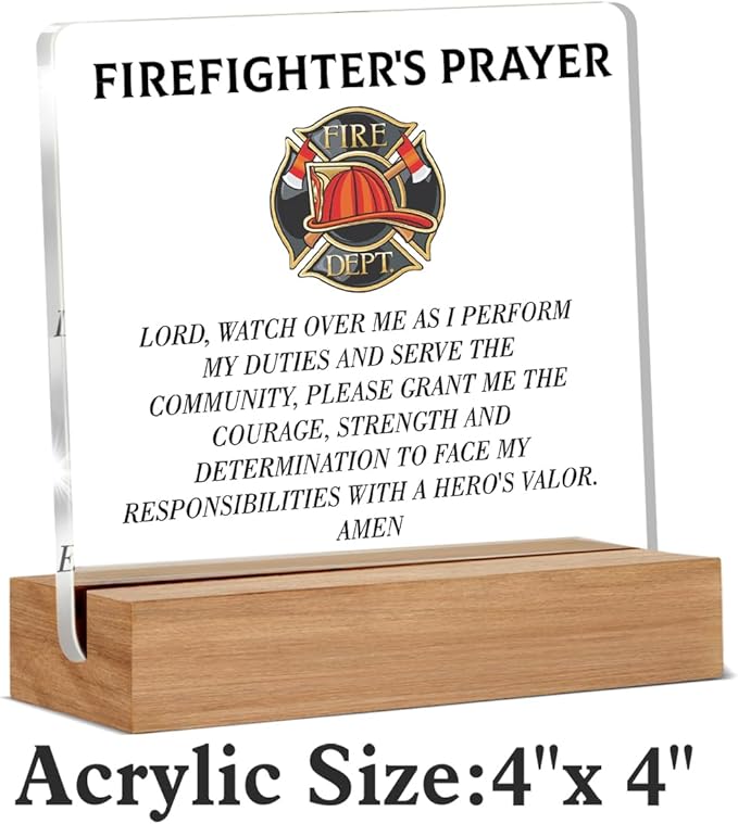 Firefighter Gifts for Men Dad Husband, Firefighters Prayer Acrylic Plaque Fireman Gifts, Firefighter Accessories Decorative Desk Decor