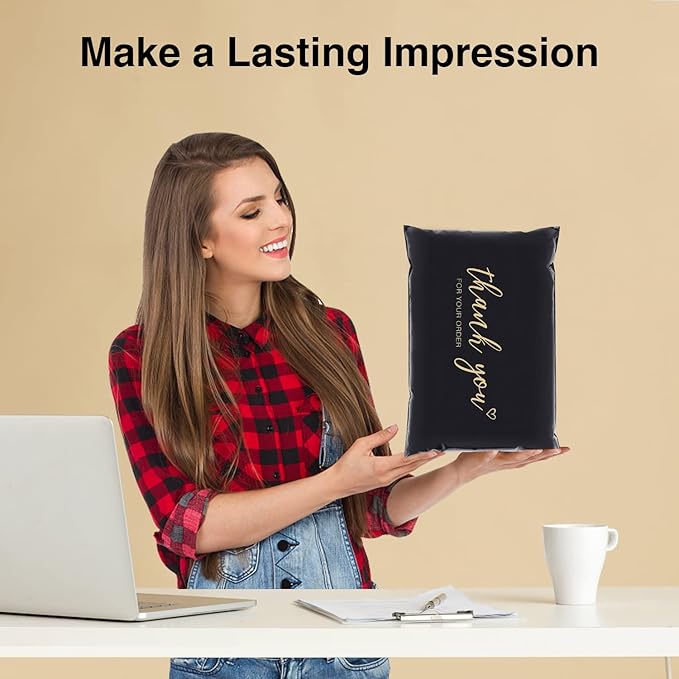 JinRuiKJ Thank You Poly Mailer 6x9 Inch 100 PCS, Shipping Bags for Clothing, Packaging Bags for Small Business, Strong Adhensive, Waterproof and Tear-Resistant Mailing Envelopes, Black