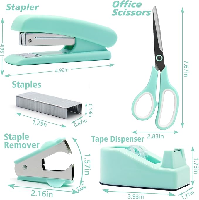 Mint Green Desk Accessories, Teal Office Supplies, Stapler and Tape Dispenser Set, Teal Desk Accessory Kit, Gift for Students, Women, Coworkers, Boss Lady, Office Clerks