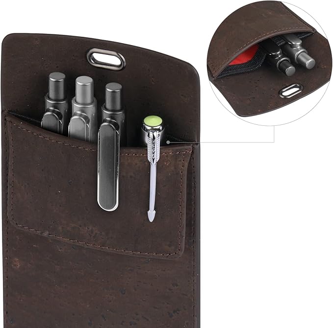 Premium Portuguese Cork Pocket Protector for Men | Multi-Use Pocket Protectors for Shirts and Lab Coats | For Pen, Pencils, Pointers, and More | 2 Pack of Brown Pocket Organizer Protectors