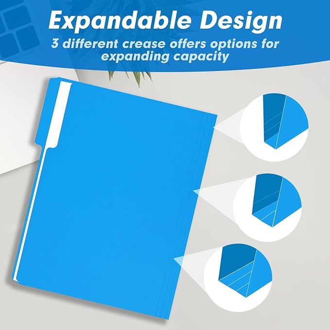 File Folder, RAZCC 150 Pack 1/3 Cut Tab Colored File Folders, File Folder Letter Size for Office Classroom Use, Assorted 5 Colors Folders with Tabs