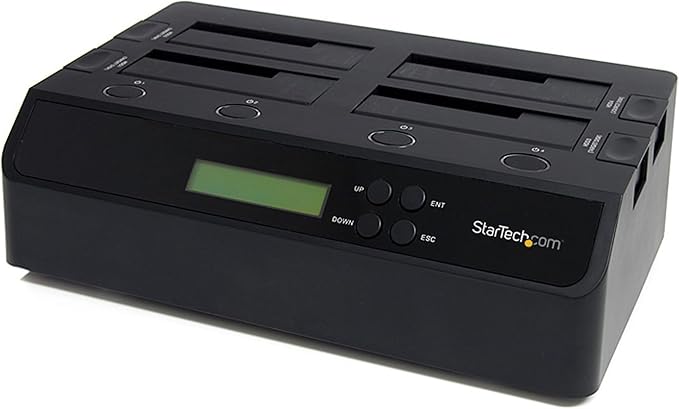 StarTech.com 4-Bay Hard Drive Duplicator and Eraser, External Standalone 1:3 HDD/SSD Cloner/Copier, USB 3.0 / eSATA to SATA Docking Station, Hard Disk Copier / Sanitizer / Wiper Tool (SATDOCK4U3RE)