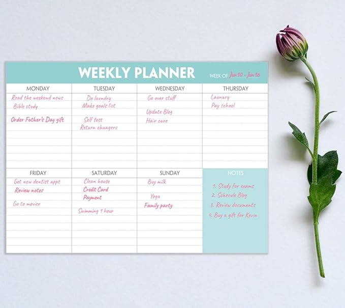 Weekly Planner Notepad - Tear Off Planning Pad with Daily Schedule & Calendar, 52 Sheets, 100gsm Paper, Undated Weekly To Do List Notepad, 10x7 in