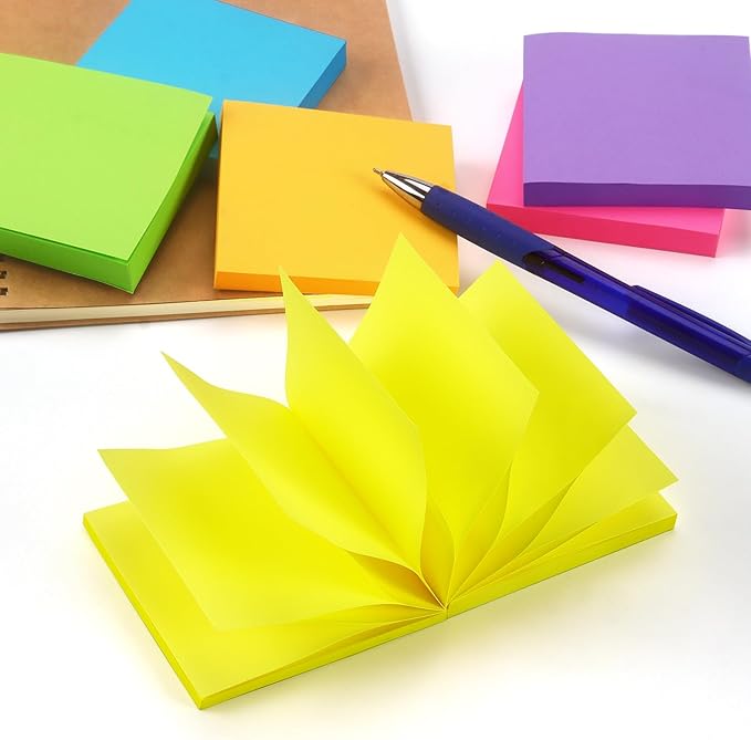 Pop Up Sticky Notes 3x3 inch Bright Colors Self-Stick Pads 6 Pads/Pack 100 Sheets/Pad Total 600 Sheets