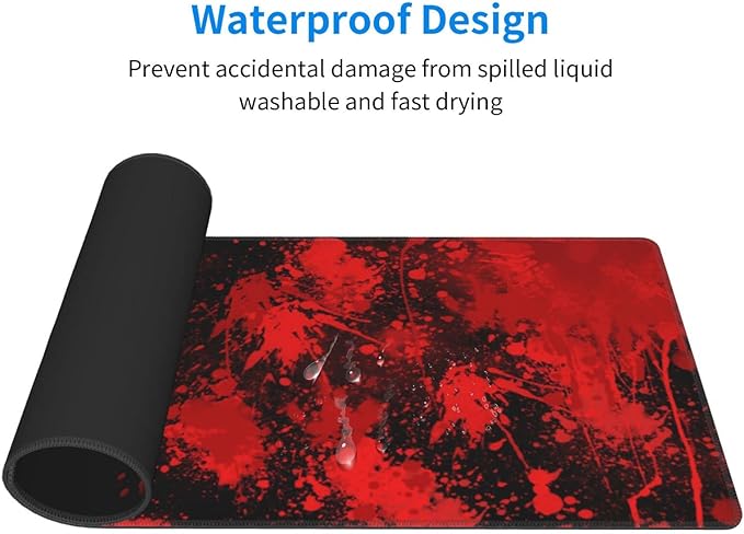 Halloween Scary Bloody Handprint Mouse Pad XL Extended Desk Mat, Non Slip Rubber Base Stitched Edge Gaming Pc Desktop Large Mice Pad,31.5 x 11.8 Inch