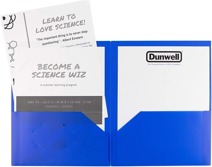 Dunwell Plastic 2-Pocket Folders (6 Pack, Assorted Colors), 8.5x11 Document Folders for School and Office, Heavy Duty Poly, Long Lasting, Includes Labels