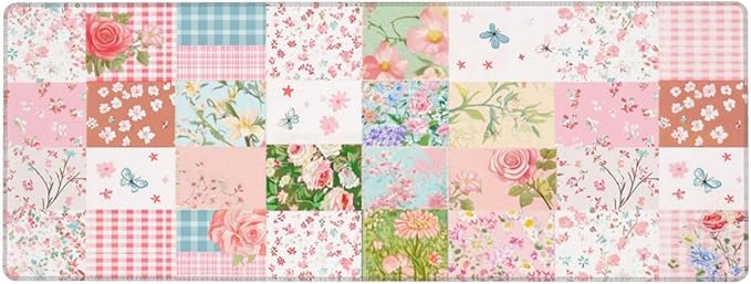 Patchwork Mouse Pad 31.5 X 11.8 Inch Big Desk Rubber Base Stitched Edges Keyboard Pad XXL Mouse Mat for Home Game and Office