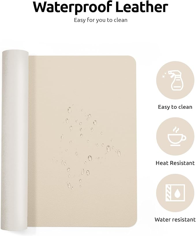 YSAGi Leather Desk Protector, Office Mat, Large Mouse Mat, Non-Slip PU Leather Blotter, Laptop Desk, Waterproof Writing Pad for Office and Home (Eggshell, 35.4" x 17")