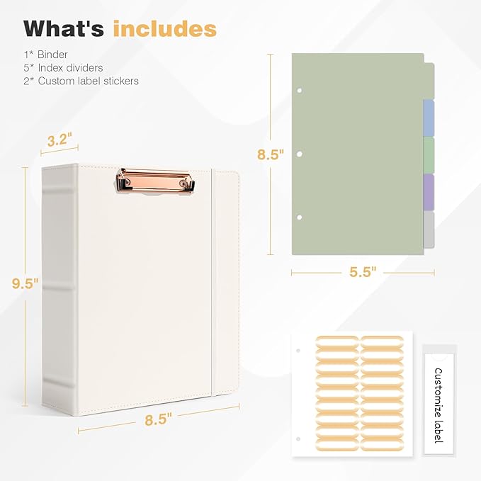 Ospelelf Mini Binder 3 Ring 2 Inch, Professional Clipboard Dividers with Tabs 5.5" x 8.5", Vintage Leather Binder Organizer for Office, Beige