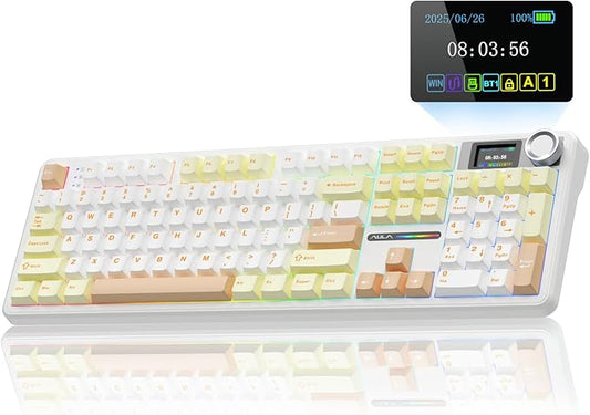 AULA F108 PRO - Wireless Mechanical Keyboard with Screen&Knob,Hot Swappable Gaming Keyboard with 8000mAh Battery,Pre-lubed Switches,RGB Backlit,PBT Keycaps Creamy Sounding Computer Keyboards,104 Keys
