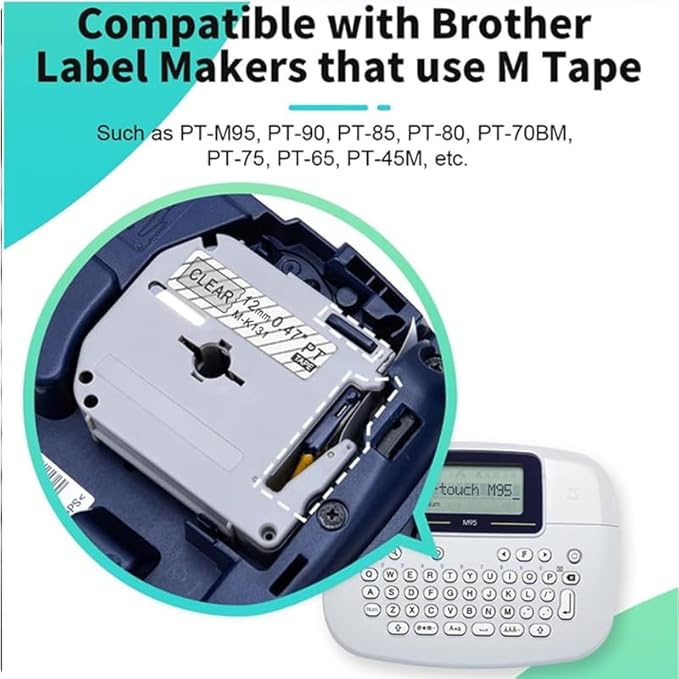 M K131 MK431 MK531 MK631 MK731 5 Pack Color Tape - 12mm Multicolored Label Tape Compatible with P Touch Label Maker PTM95 PT-90 PT-80 PT-70 PT-65 PT-45M