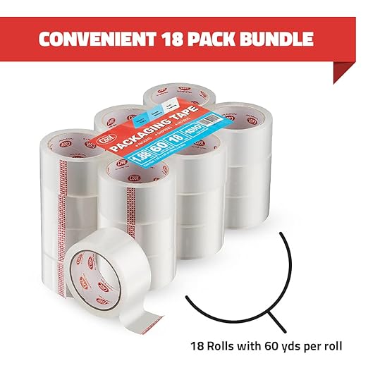 Simply Cool Packing Tape 18 Pack, Heavy Duty Packaging Tape for Shipping, Moving Boxes, Sealing, Mailing & Storage – Strong 1.88” Wide x 60 Yards Per Refill Roll