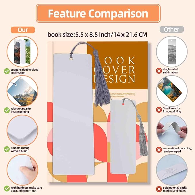 Sublimation Bookmarks Blank Aluminum 10 PCS 2X7 Inch Metal 1MM Thick Larger Bookmark for Double-Side Heat Transfer Rectangle