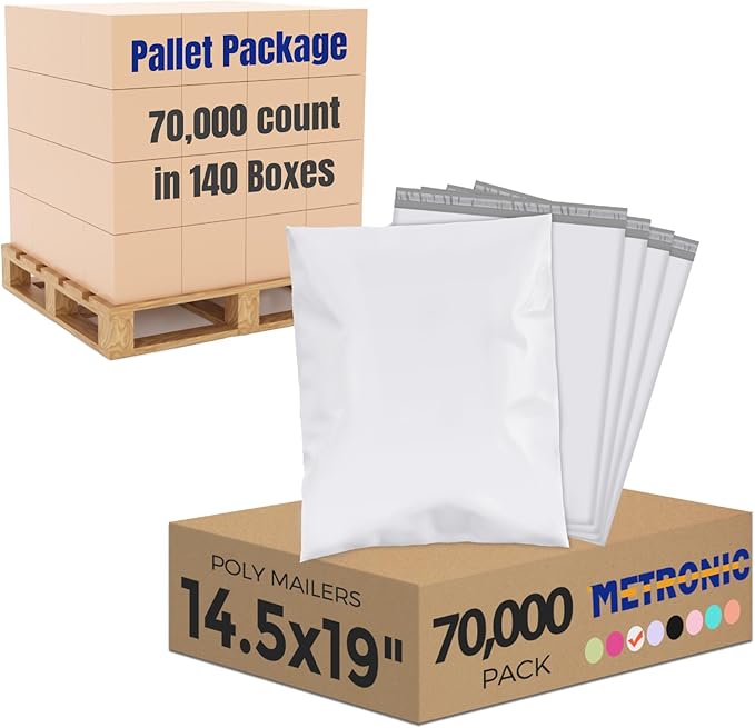 Metronic Poly Mailers 14.5x19 70000 Pack Large Shipping Bags for Clothing Mailing Bags with Strong Self-sealing Adhesive Waterproof and Tear-Proof Poly Bag Bulk in White