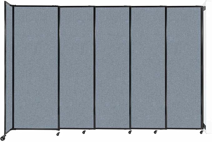 Wall-Mounted Sliding StraightWall Room Divider | Adjustable Widths | Locking Wheels | Room Separator | Up to 11'3" Wide x 7'6" Tall Powder Blue Fabric Panels
