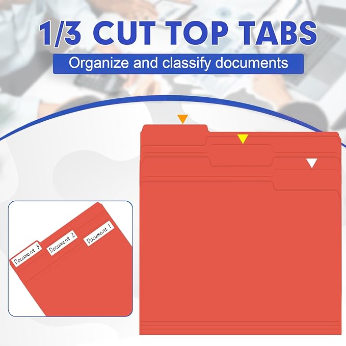 File Folder, HERKKA 30 Pack 1/3 Cut Tab File Folders, File Folders Great for Organizing and Filing, Letter Size, Red