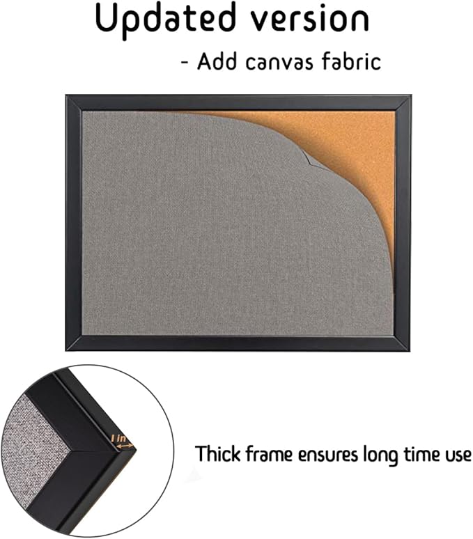 Bulletin Board 46x30 Inch, Large Cork Board with Grey Fabric and Pine Wood Frame, Cork Boards for Walls, Wall Mounted Fabric Notice Board for Home Office School, Vision Board and Message Organizer
