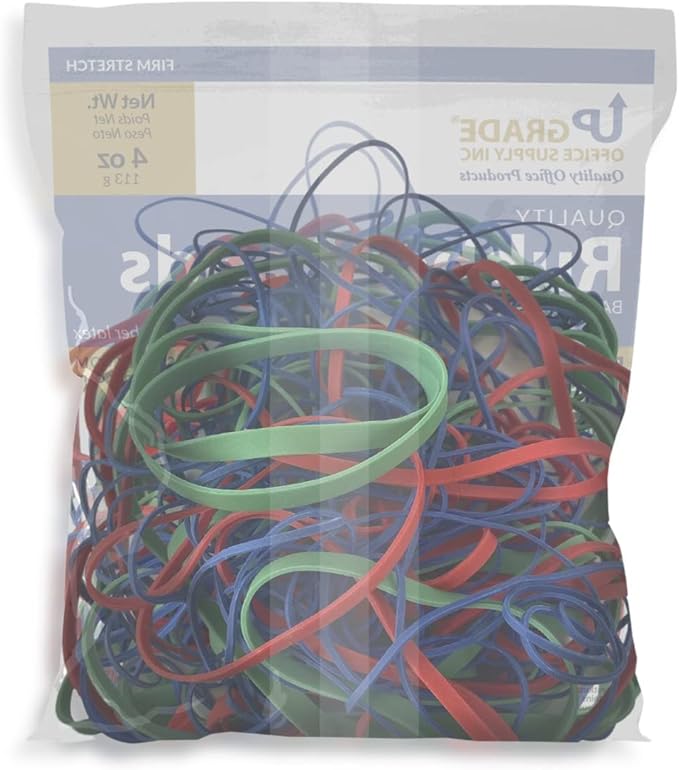 Upgrade Office Supply UPG22754 Rubber Bands, Assorted Sizes and Colors, 1/4 lb Bag, USA