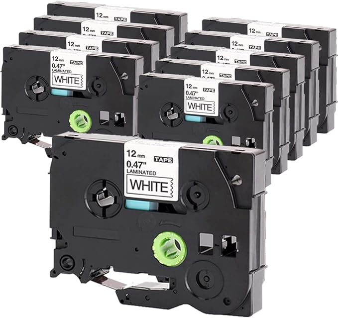 Label Tape Compatible with Brother Tze-231, 12mm 0.47" Black on White Laminated Tape for P-Touch Label Maker PT-D210 D220 H110 D410 P710BT H111 1070, 10 Pack
