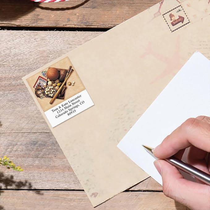 Those were The Days Nostalgic Sports Balls Square Return Address Labels - Set of 144 1-1/8" x 2-1/4" Self-Adhesive, Flat-Sheet Labels