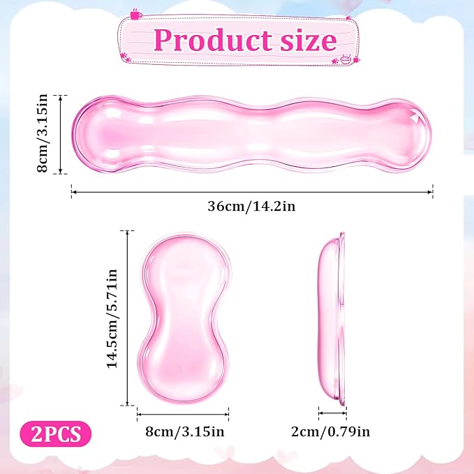 Ergonomic Gel Wrist Rest Set Anti Slip Silicone Keyboard and Mouse Pad Clear Pink Keyboard Support for Office Typing or Gaming, Relieve Wrist Pain