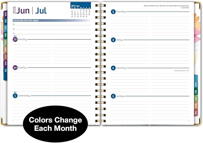 HARDCOVER 2026 Planner, 8.5"x11": 14 Months (November 2025 - December 2026), Daily Weekly Monthly Planner, Yearly Agenda, Bookmark, Pocket Folder and Sticky Note Set (Rainbow Floral)