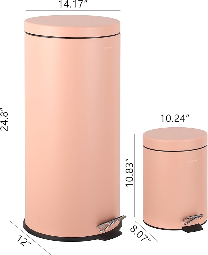 happimess HPM1000D Oscar 8-Gallon Step-Open Trash Can with Free Mini Trash Can, Modern, Fingerprint Proof for Home, Kitchen, Office, Large:7.9 Gallon Small:1.3 Gallon, Flamingo Pink