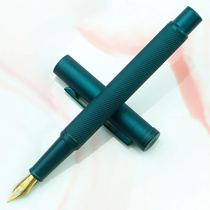 Asvine Dark Green Fude Pen, Bent Nib Fountain Pen Calligraphy (Fine to Broad) with Converter and Metal Pen Case Set