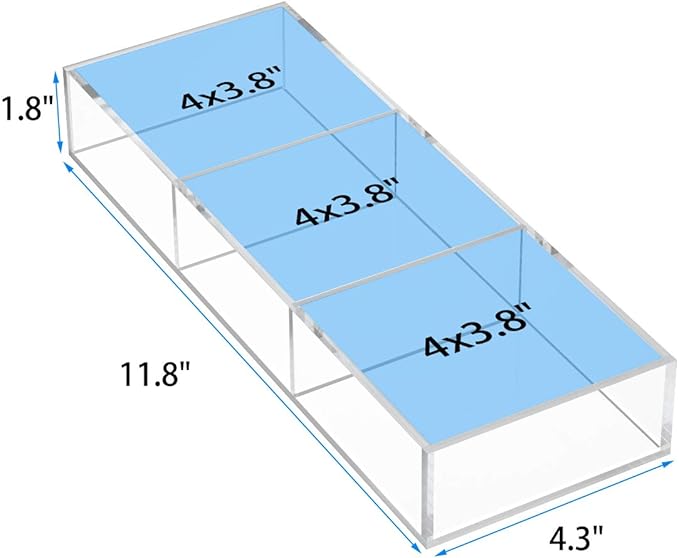 HIIMIEI 3 Section Clear Acrylic Drawer Organizer Tray, Office & Makeup Drawer Organizer (11.8x4.3 inch)