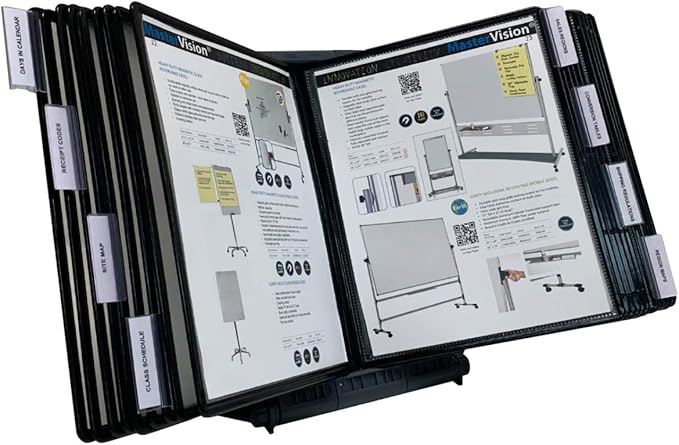 Ultimate Office AdjustaView 20-Pocket Desk Reference Organizer with Easy-Load Pockets and Compact Weighted Base for Stability, Black Pockets