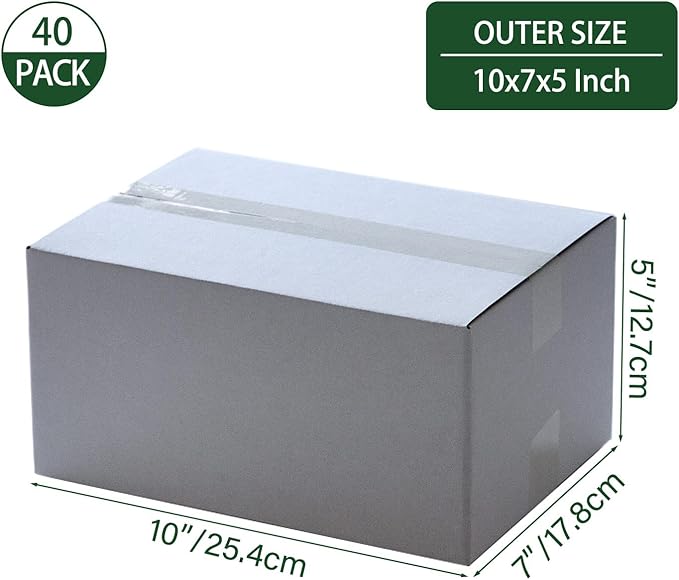 10x7x5 Inches Shipping Boxes Set of 40, White Corrugated Cardboard Box Literature Mailer for Packing Small Business