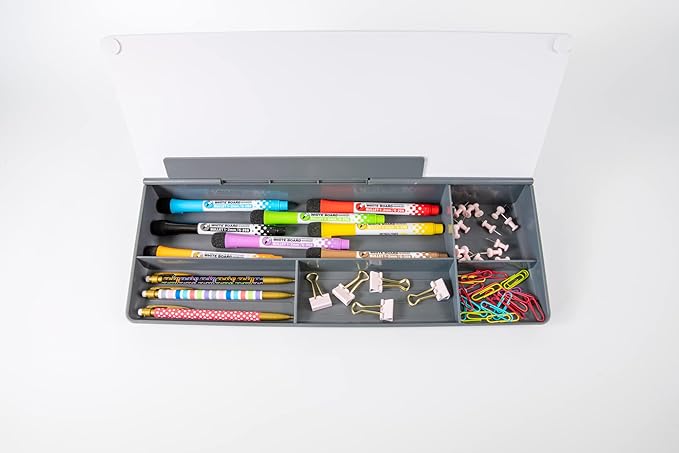 Glassboard Studio Glass Dry Erase Doodle Tray for Desktop Office Supply Storage - Marker and Eraser Included (8 Markers, Gray)