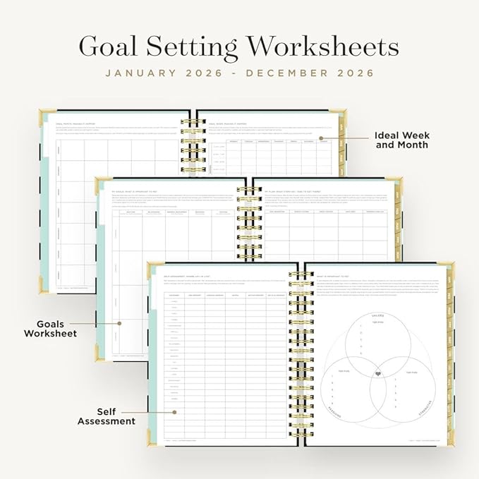 Day Designer 2026 Weekly Planner – Premium Planner for Stylish Organization. Combines Weekly & Monthly Calendars, Daily Schedule, Notes Pages, Goal Setting, Stickers, Pocket & More. Elegant Laminated Cover with Gold Accents (Black Stripe Design - 2026)