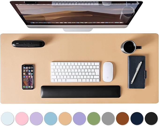 Leather Desk Pad Protector, Mouse Pad, Non-Slip Computer Mat for Desk, PU Leather Office Desk Mat for Home & Office, Waterproof Laptop Desk Blotter for Keyboard and Mouse, Khaki (15.7''X31.5'')