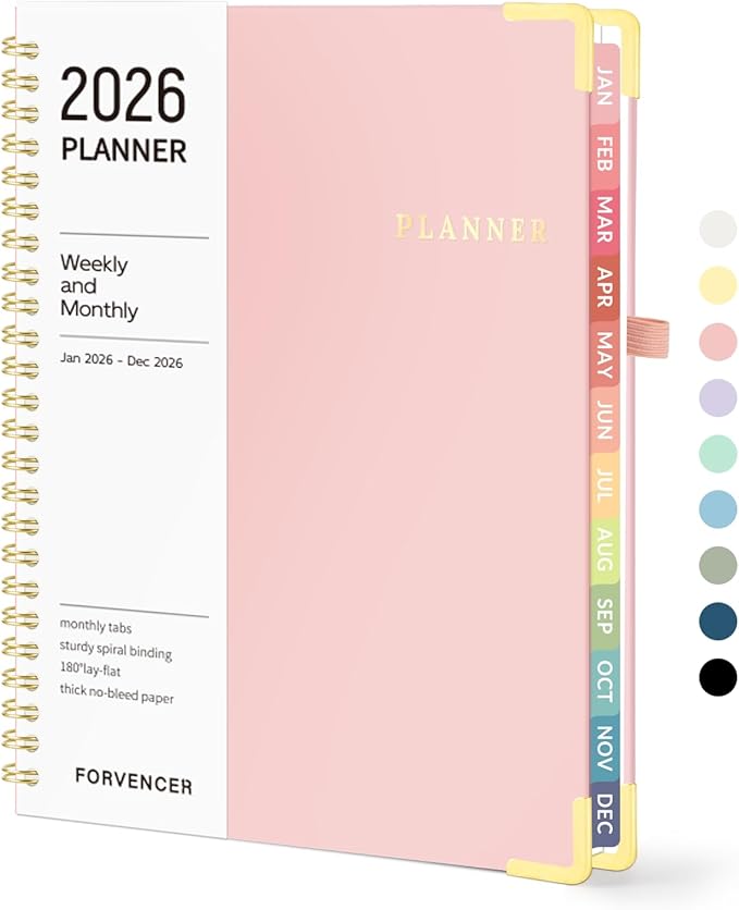 2026 Planner, Forvencer Calendar Planner Weekly and Monthly, January 2026-December 2026, 6" X 8", Hardcover Agenda Book with Tabs, Cute Daily Journal Planning with Inner Pocket, Home College Organizer Notebook for Office School Supplies, A5, Pink