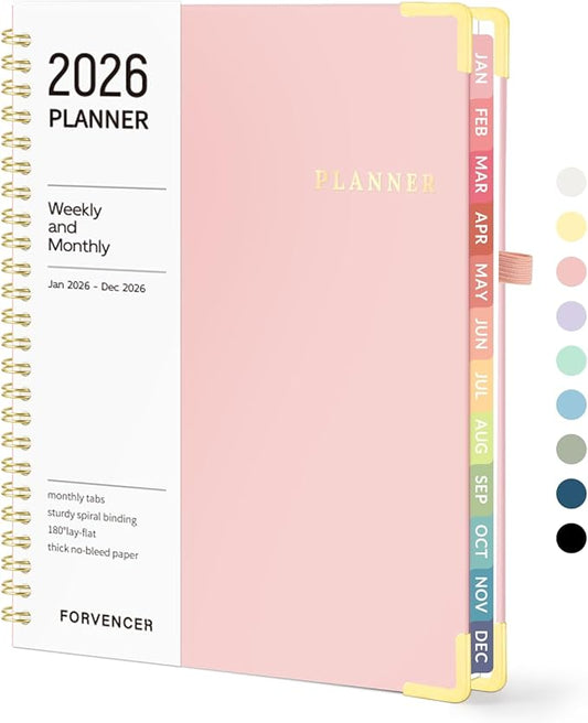 2026 Planner, Forvencer Calendar Planner Weekly and Monthly, January 2026-December 2026, 6" X 8", Hardcover Agenda Book with Tabs, Cute Daily Journal Planning with Inner Pocket, Home College Organizer Notebook for Office School Supplies, A5, Pink