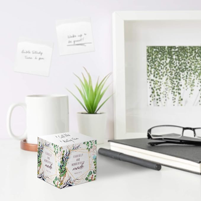 Religious Sticky Note Cube / 2.75" Memo Block Printed On 4 Sides/Modern Floral Christian Design