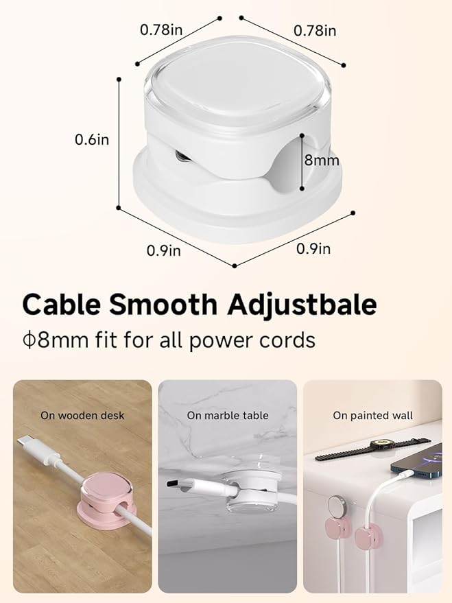 Magnetic Cable Clips, Adjustable Cord Holder Management, Adhesive Wire Keeper Organizer for Home Office Desk Phone PC Car Wall Desktop Nightstand Appliance (9-PCS White & Purple)