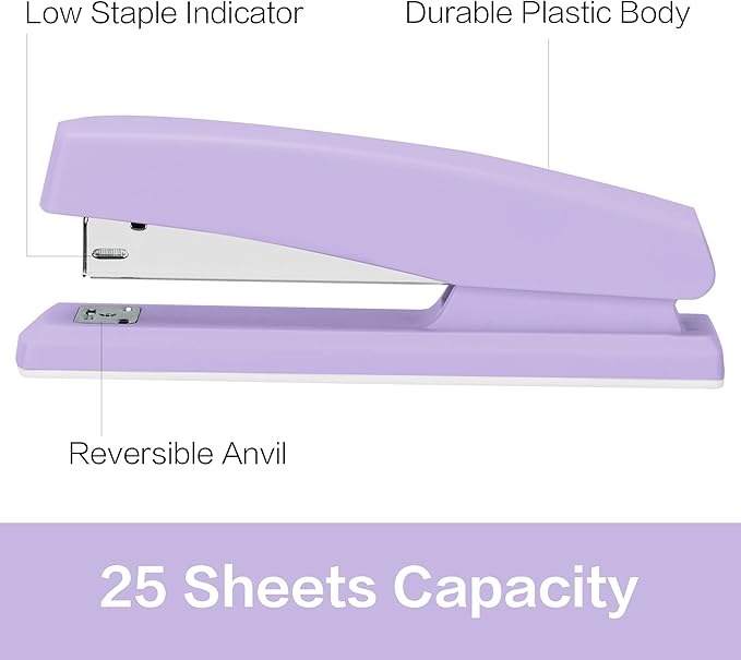Deli Stapler, Desktop Stapler, Office Staplers, 25 Sheet Capacity, Includes 1000 Staples and Staple Remover, Purple
