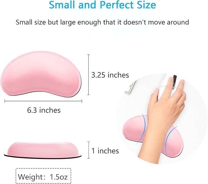 Dapesuom Mouse Wrist Rest, Ergonomic Memory Foam Mouse Wrist for Computer Desk Mats Support, PU Leather Hand Rest Pad Cushion for Gaming, Laptop, Men, Women, Pain Relief & Easy Typing, Pink