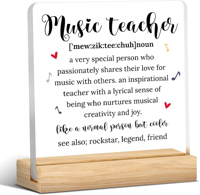 Music Teacher Appreciation Gifts for Women Teacher Men Birthday Thank You Gifts Ideas for Teachers Office Desk Decor for Home Acrylic Sign Christmas Gift