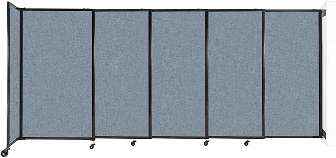 Wall-Mounted Sliding StraightWall Room Divider | Adjustable Widths | Locking Wheels | Room Separator | Up to 11'3" Wide x 5' Tall Powder Blue Fabric Panels