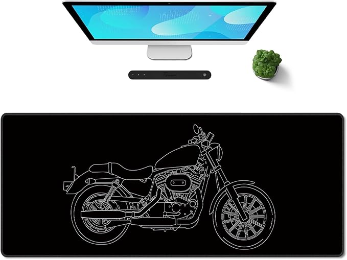 Galdas Gaming Mouse Pad XXL XL Large Long Extended Big Mousepad Non-Slip Rubber Keyboard Mouse Pad with Stitched Edges for Laptop Home Office (31.5x11.8x0.08 Inch) … (Motor)