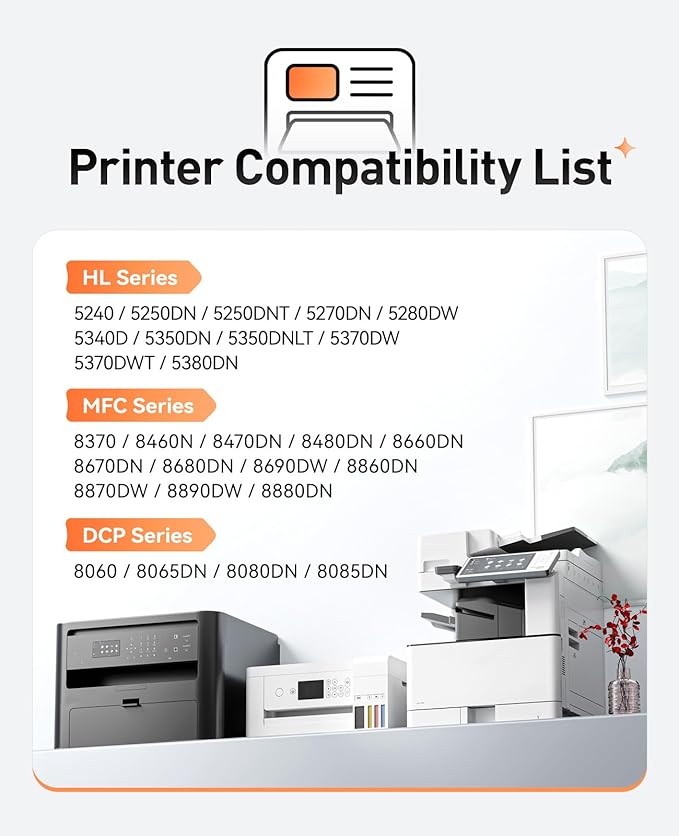 TN580 Toner Cartridge Black 2-Pack Compatible for Brother TN-580 HL-5370DW HL-5340D DCP-8060 DCP-8065DN 8085DN 8080DN HL-5240 5340D 5350DN 5370DW 5250DN MFC-8660DN 8480DN 8680DN 8690DW 8890DW Printer
