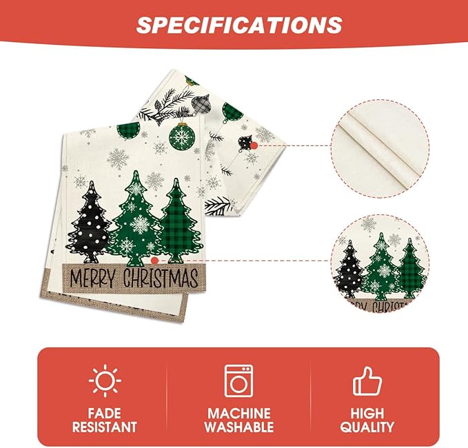 Artoid Mode Green Pine Trees Snowflake Merry Christmas Table Runner, Winter Xmas Holiday Kitchen Dining Table Decoration for Home Party Decor 13x72 Inch