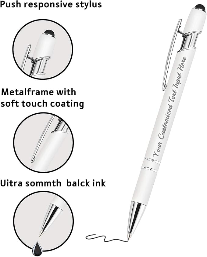Personalized Ballpoint Pen 48pcs, Custom Pens Free Engraved Bulk with Name Logo, Soft Black Ink Stylus with Touch Metal Office, Gift for Anniversaries, Graduations, Birthdays